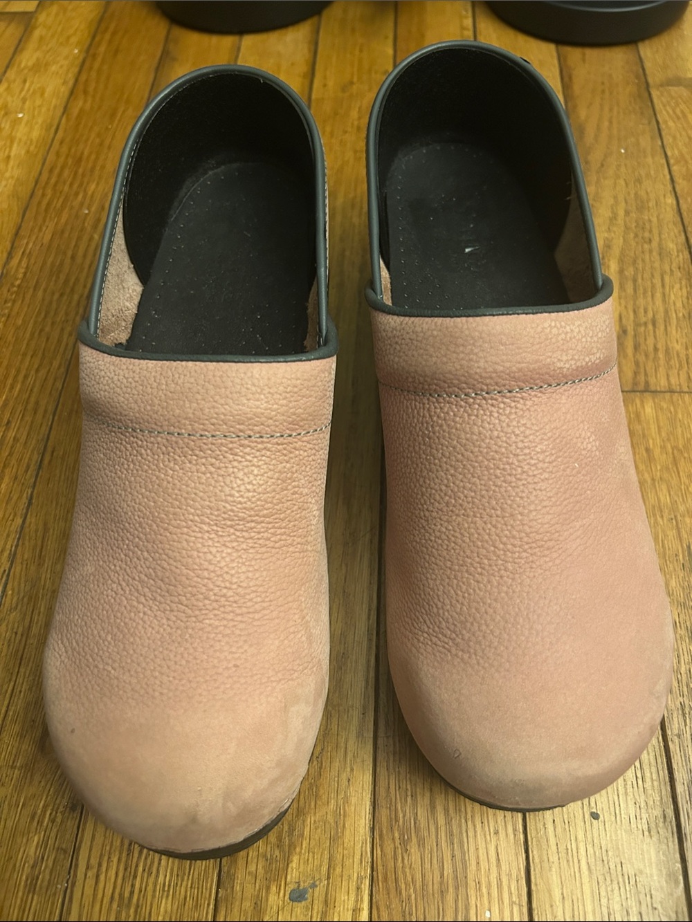 Woman’s 43 Sanita Pink Leather Slip-On Clogs with Black Tread Sole